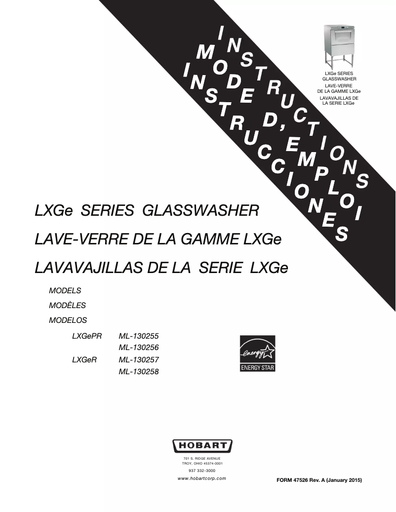 Page 1 de la notice Manuel utilisateur Hobart LXGER-1