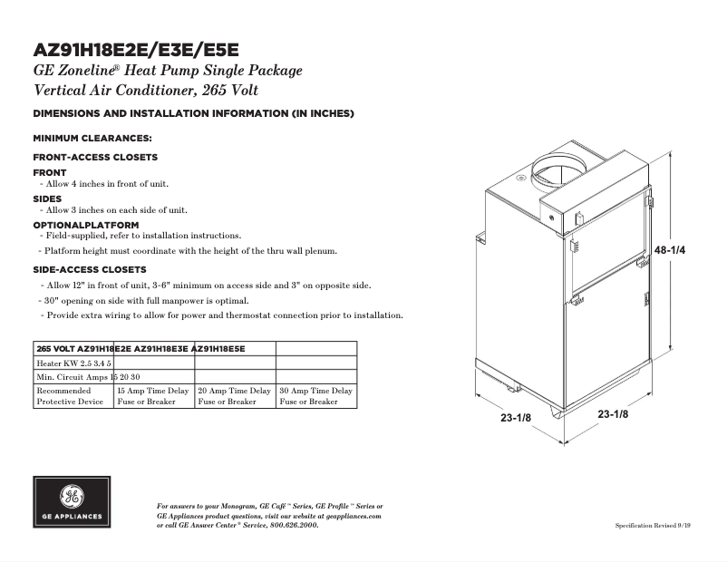 Page n°1 - Fiche technique GE AZ91H18E2E