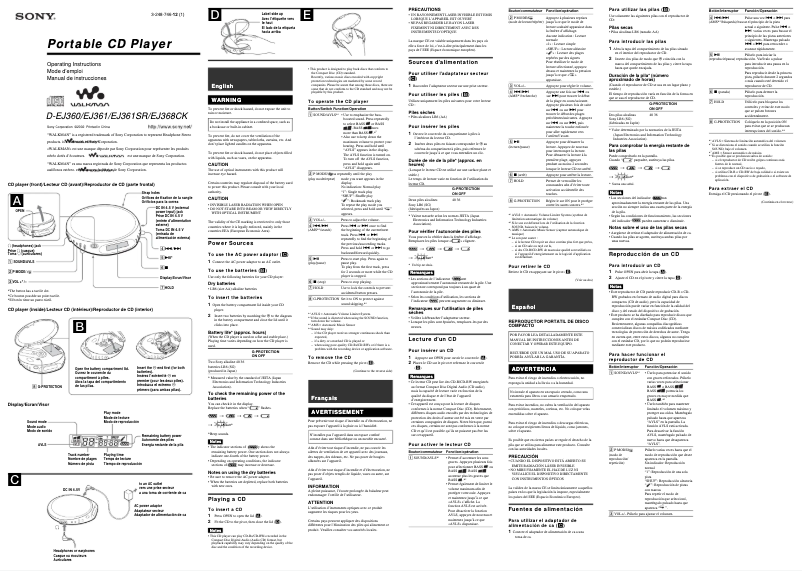 Image de la première page du manuel de l'appareil Discman D-EJ360