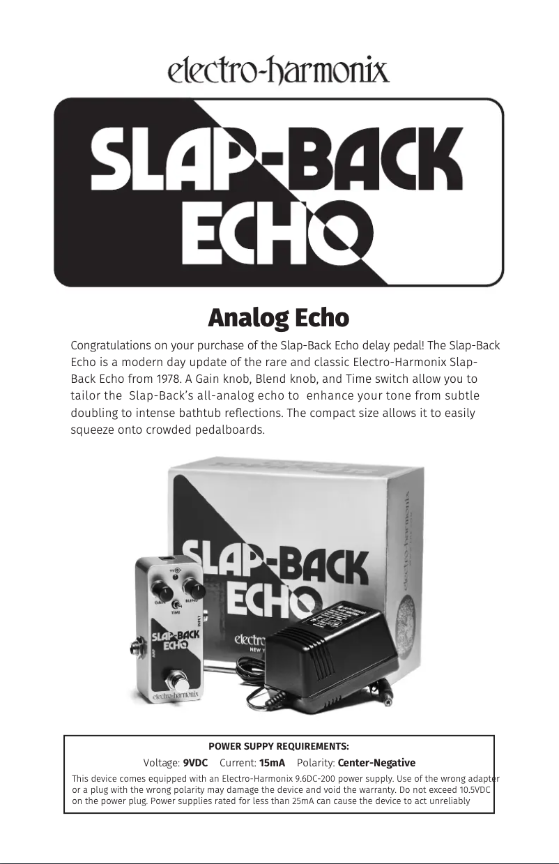 Page 1 de la notice Manuel utilisateur Electro Harmonix Slap-Back Echo