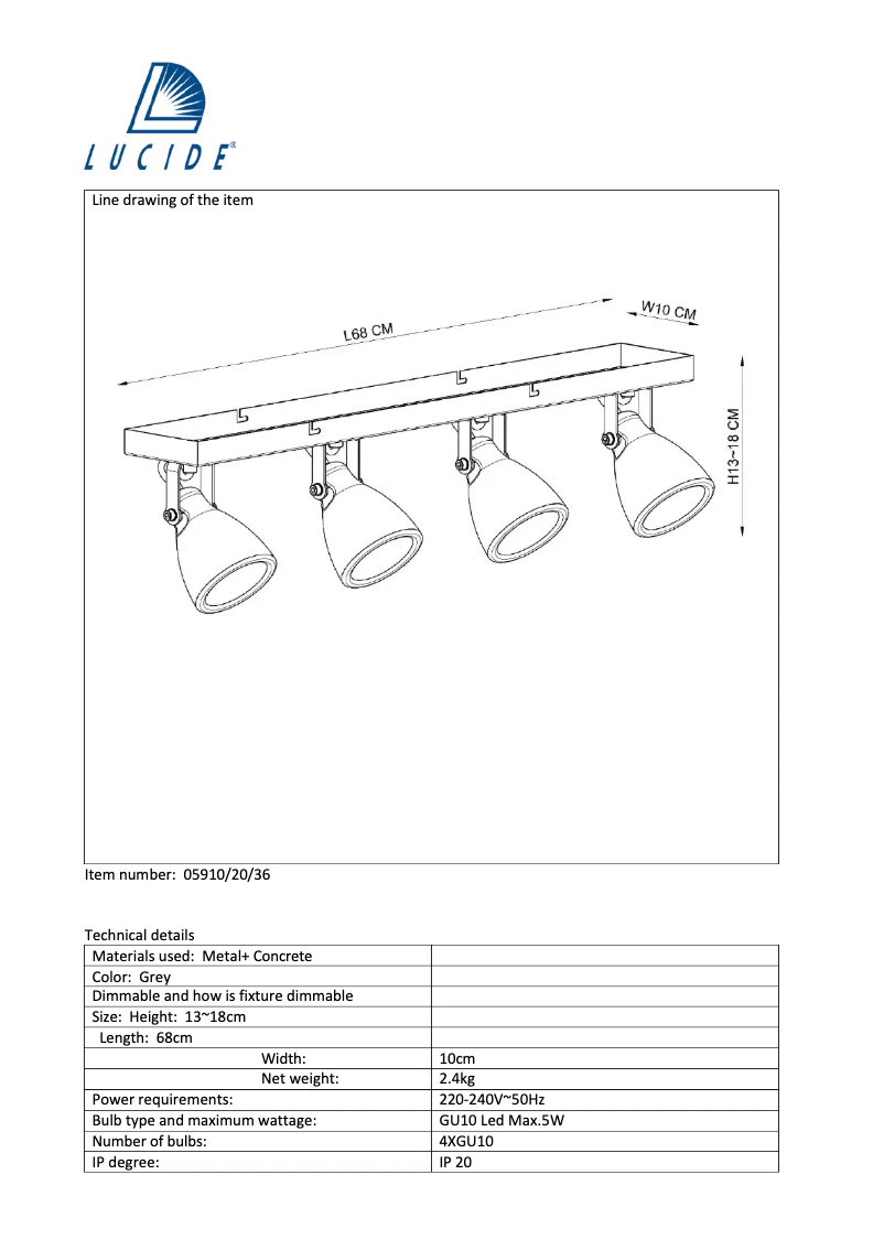 Page n°1 - Manuel utilisateur Lucide Concri 05910/20/36