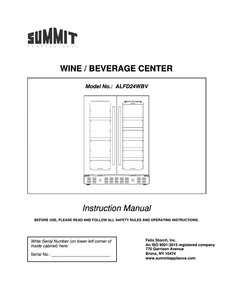 Page n°1 - Manuel utilisateur Summit ALFD24WBV