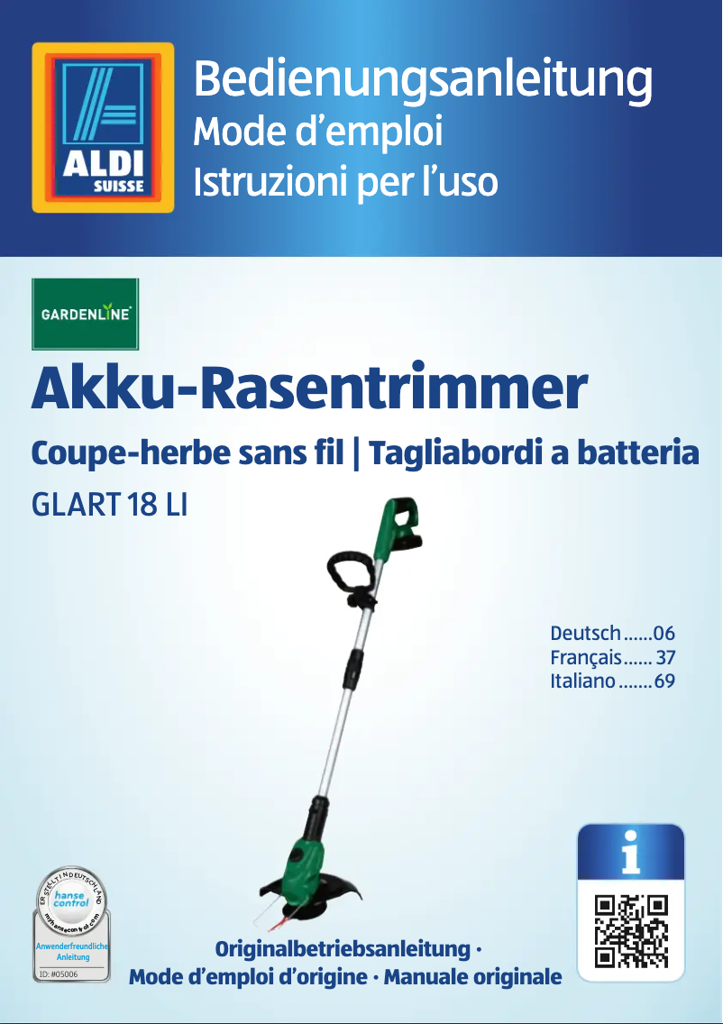 Página 1 del manual Manual de usuario Gardenline GLART 18 Li