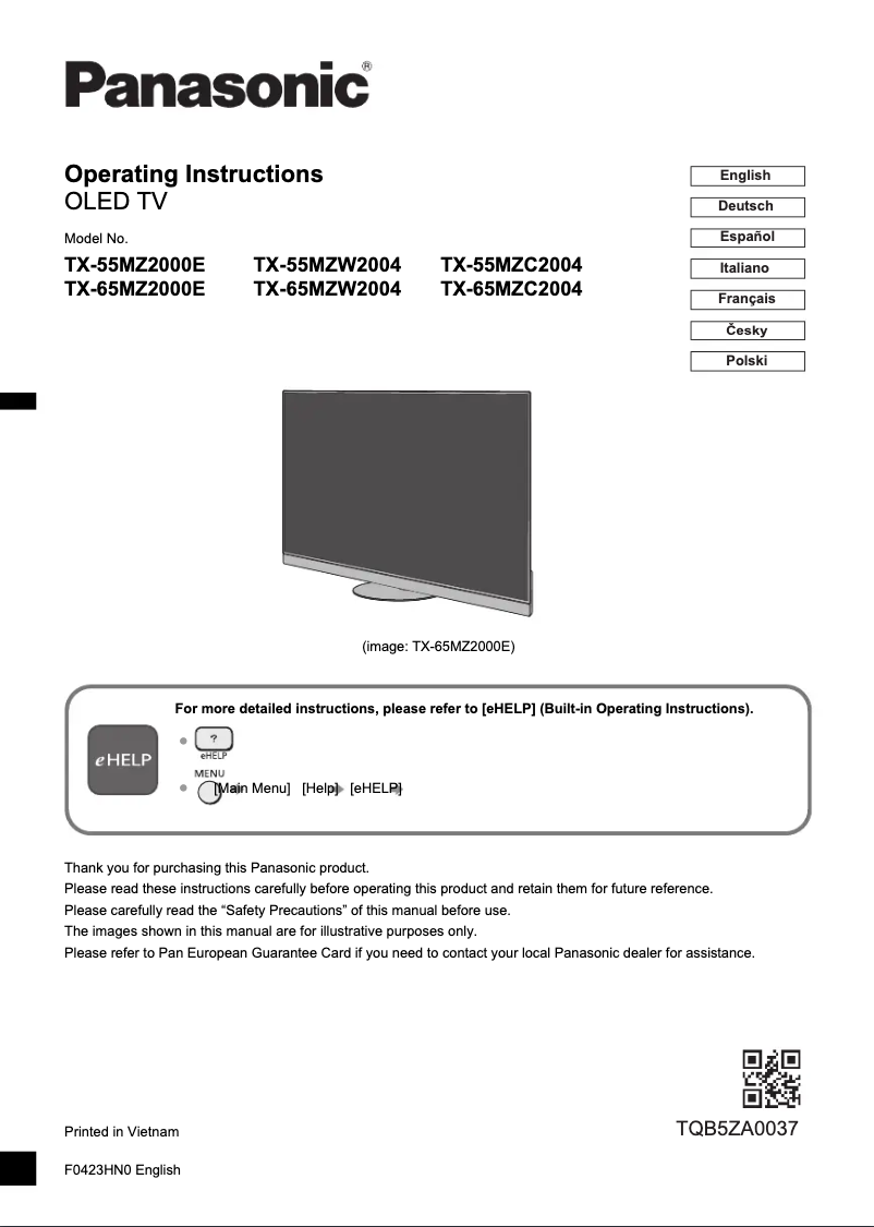 Image de la première page du manuel de l'appareil TX-65MZ2000E