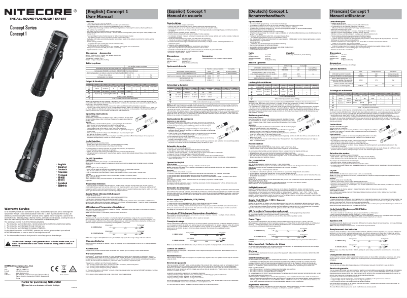 Page 1 de la notice Manuel utilisateur Nitecore Concept 1
