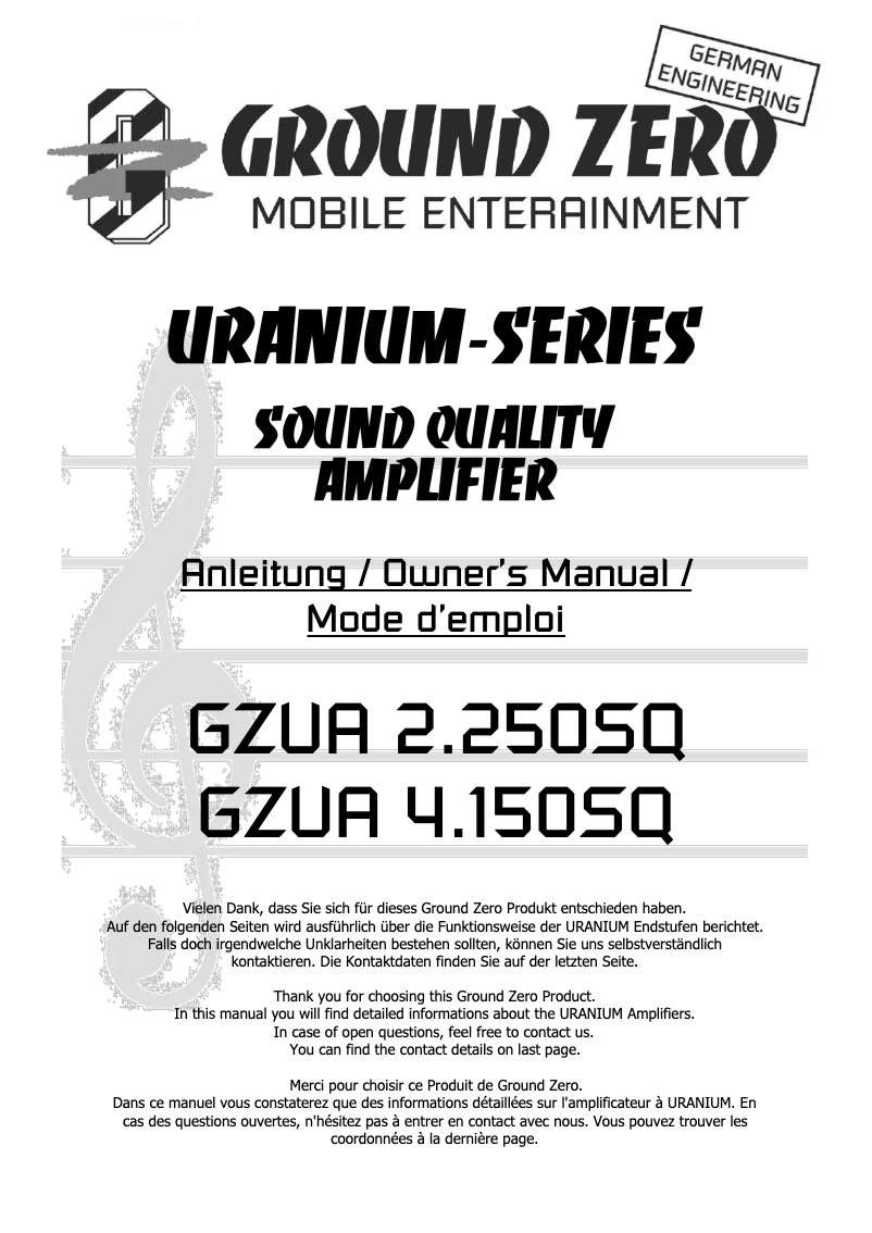 Page 1 de la notice Manuel utilisateur Ground Zero GZUA 4.150SQ