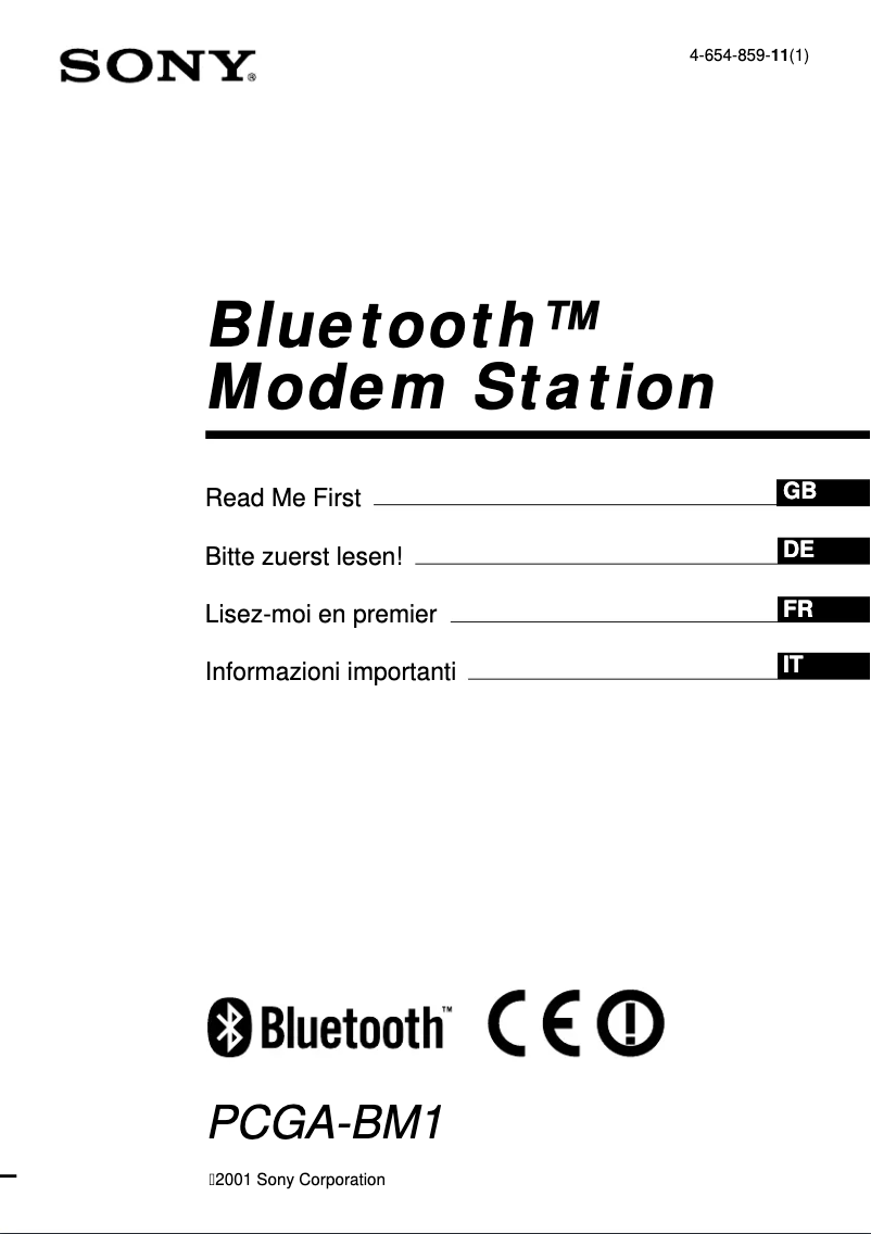 Image de la première page du manuel de l'appareil PCGA-BM1