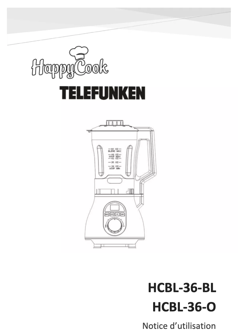 Image de la première page du manuel de l'appareil HappyCook HCBL-36-BL