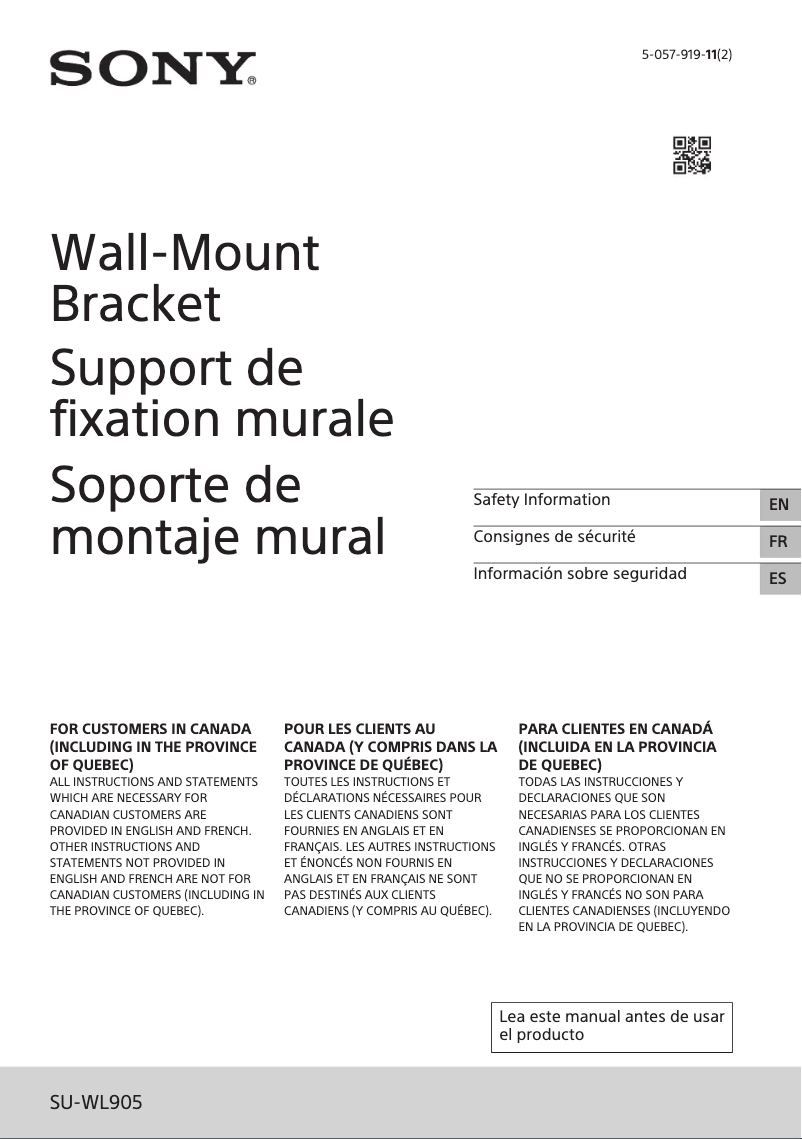 Image de la première page du manuel de l'appareil SU-WL905