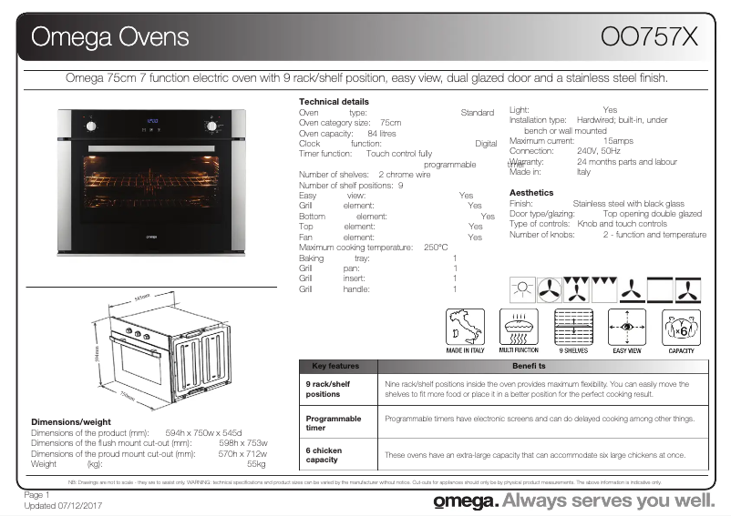 Page n°1 - Fiche technique Omega OO757X