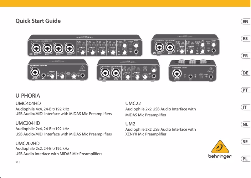 Page 1 de la notice Manuel utilisateur Behringer UMC22