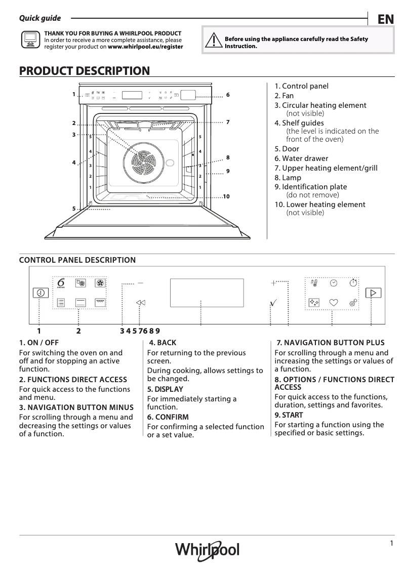 Page 1 de la notice Manuel d'utilisation et d'entretien Whirlpool W6 OS4 4S1 P