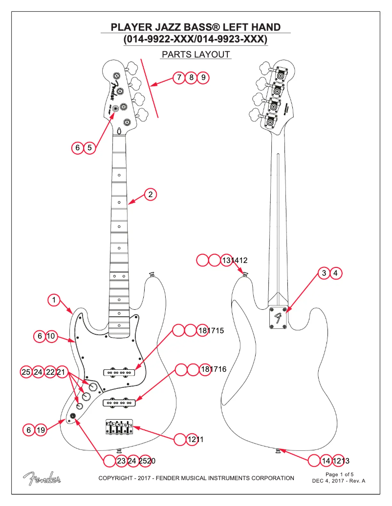 Image de la première page du manuel de l'appareil Player Jazz Bass Left-Handed