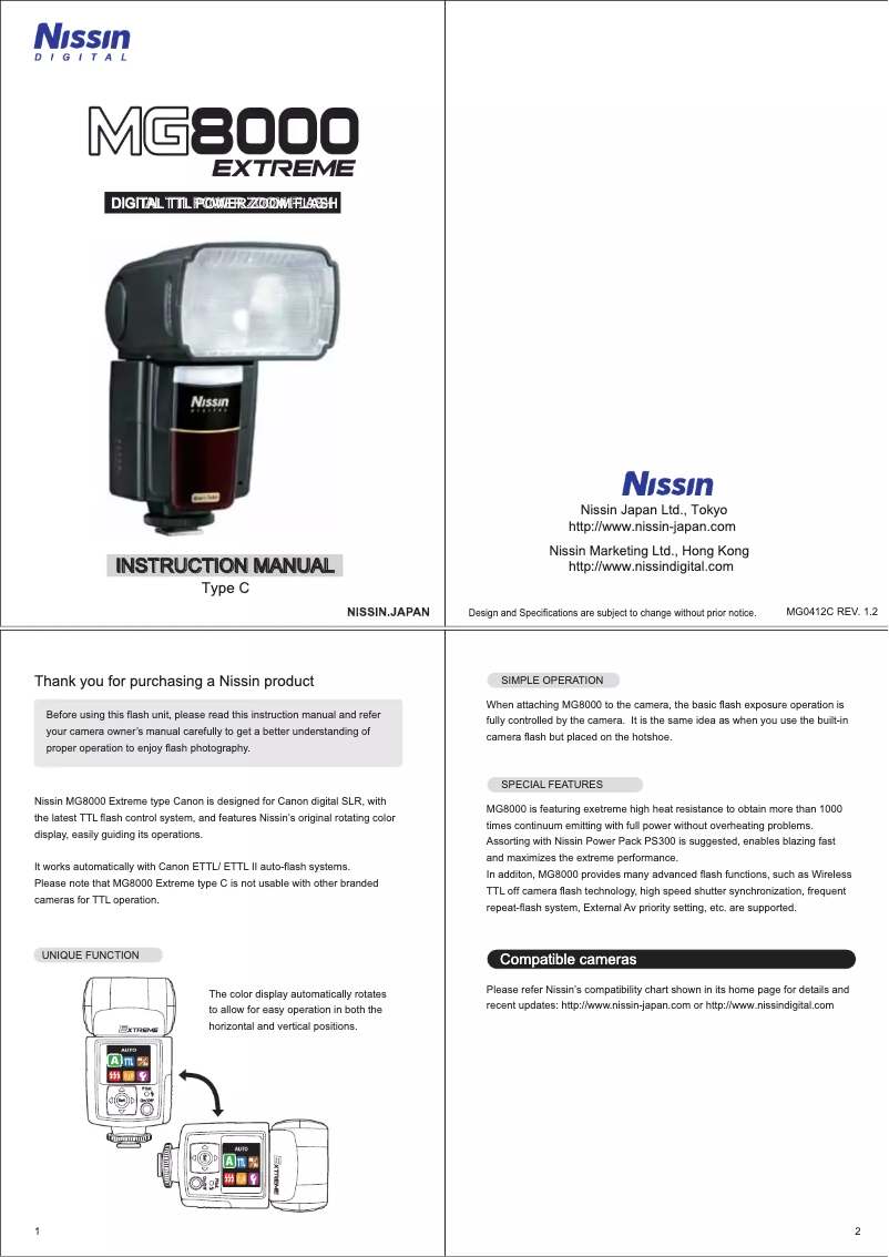 Page 1 de la notice Manuel utilisateur Nissin MG8000 Extreme (Canon)