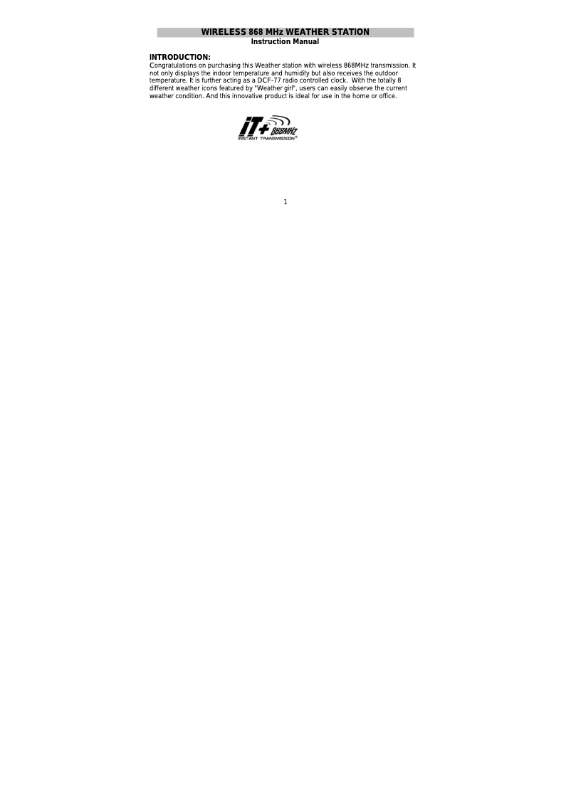 Page 1 de la notice Manuel utilisateur Techno Line WS 9723 IT