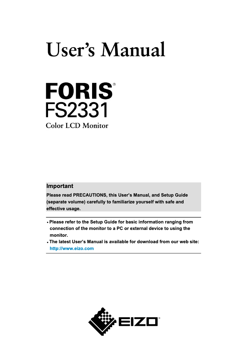 Page 1 de la notice Manuel utilisateur Eizo Foris FS2331
