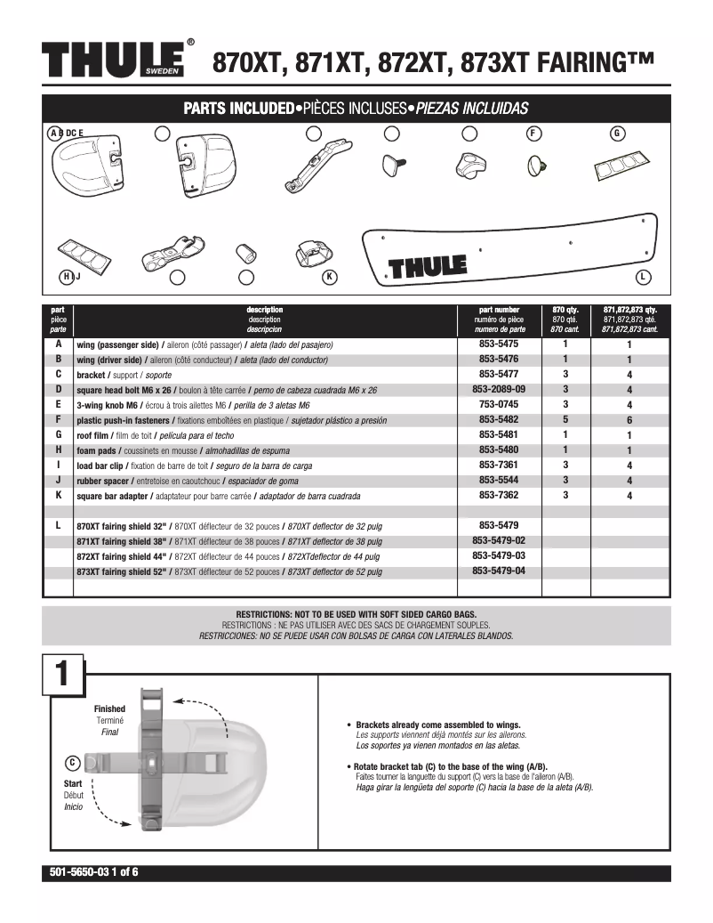 Page 1 de la notice Manuel utilisateur Thule Fairing 870XT