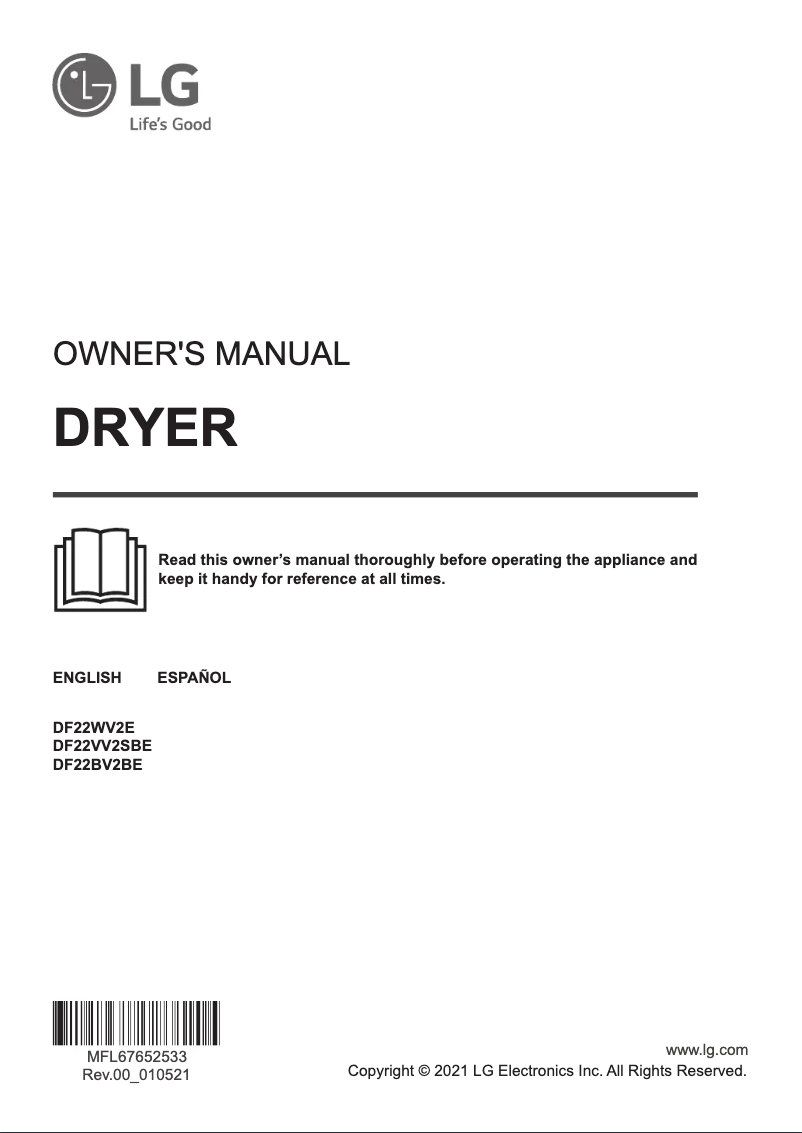 Page 1 de la notice Manuel utilisateur LG DF22BV2BE