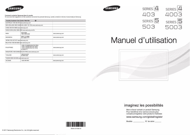 Page 1 de la notice Manuel utilisateur Samsung UA22D5003BR