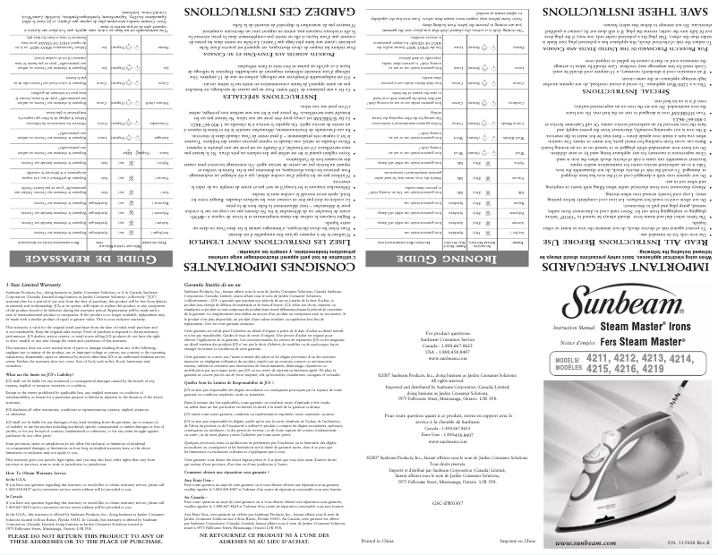 Page 1 de la notice Manuel utilisateur Sunbeam Steam Master 4216