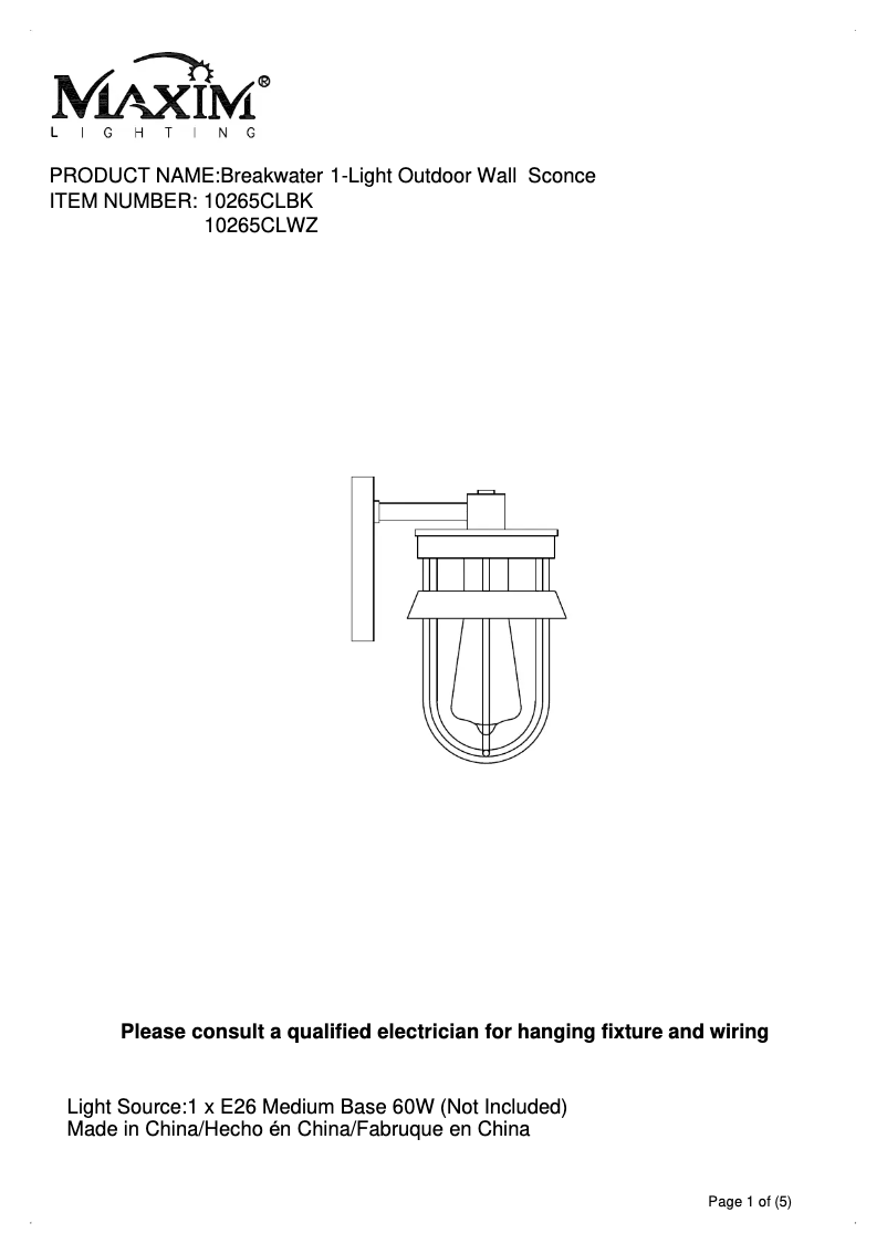 Page 1 de la notice Manuel utilisateur Maxim Breakwater 10265CLBK