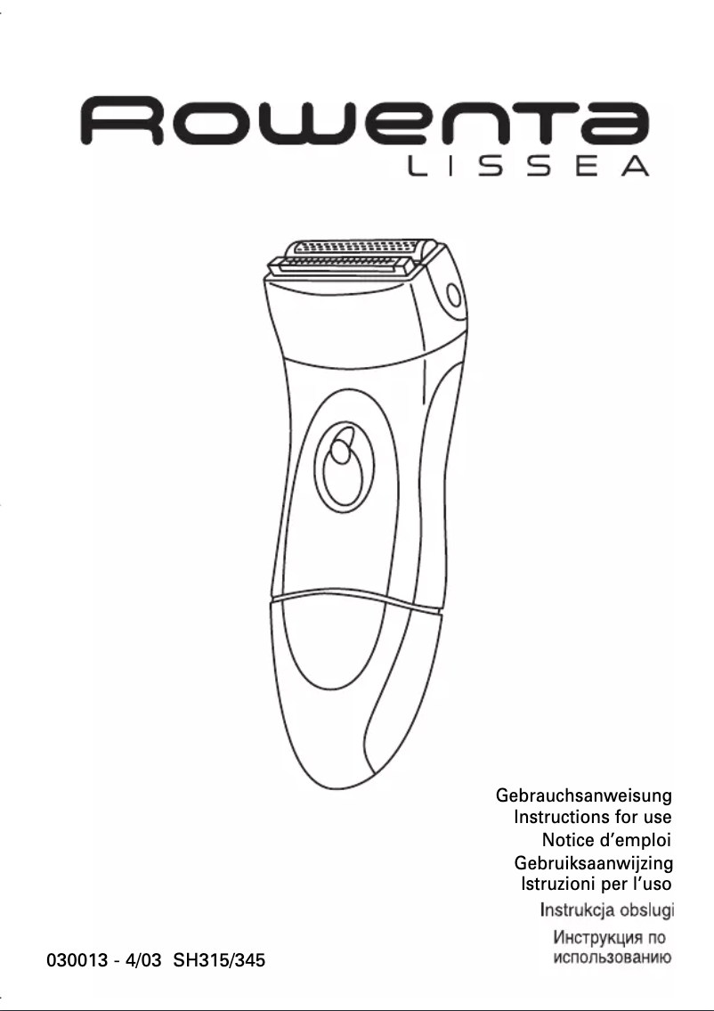 Página 1 del manual Manual de usuario Rowenta Lissea SH315