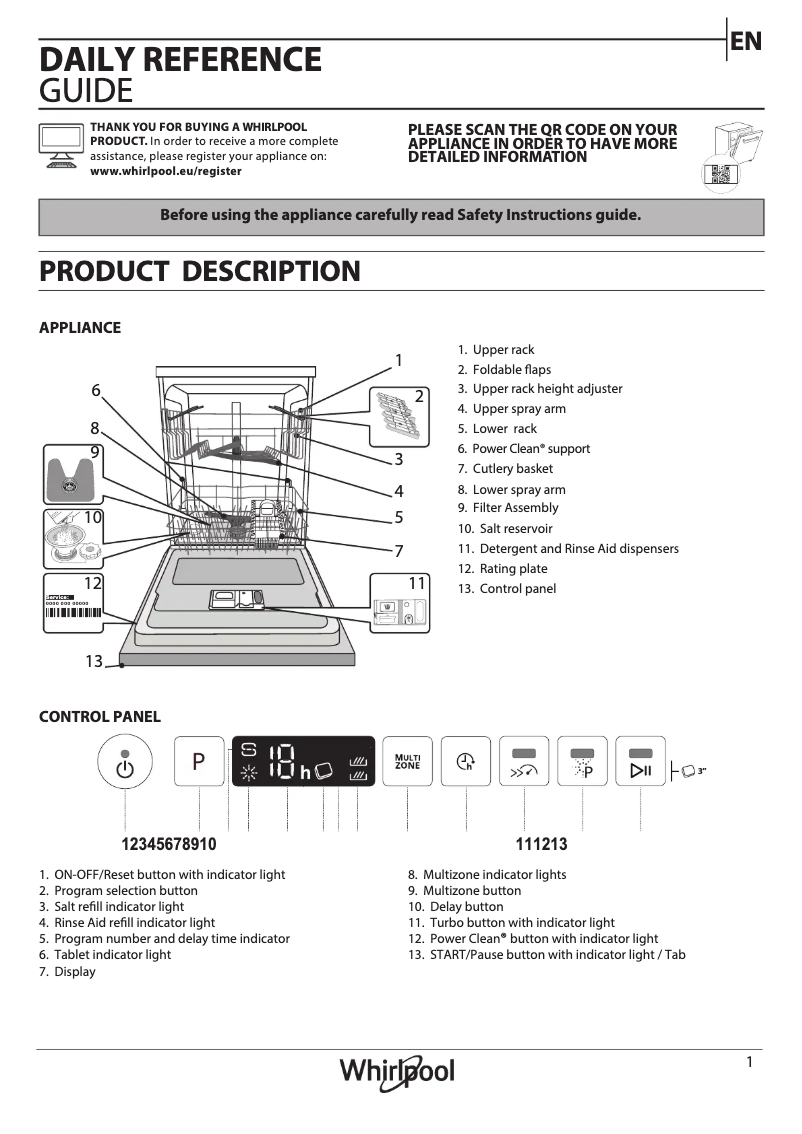 Page 1 de la notice Label énergétique Whirlpool WIO 3T133 PE 6.5