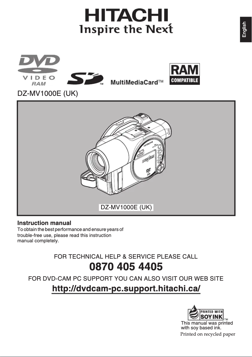 Image de la première page du manuel de l'appareil DZ-MV1000E