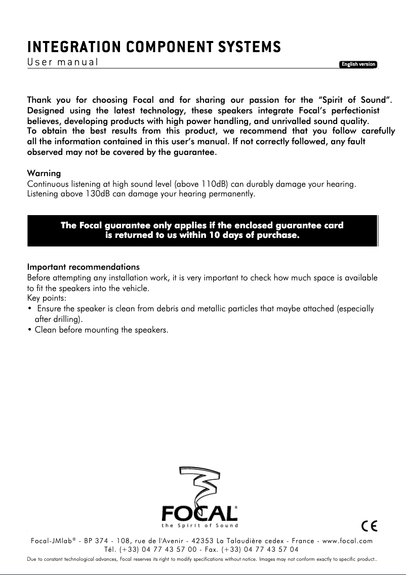 Page 1 de la notice Manuel utilisateur Focal IC 690 TOY