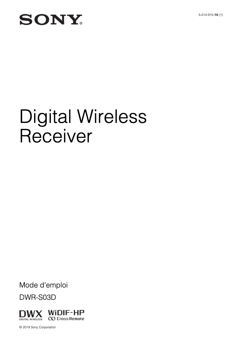 Page 1 de la notice Manuel utilisateur Sony DWR-S03D