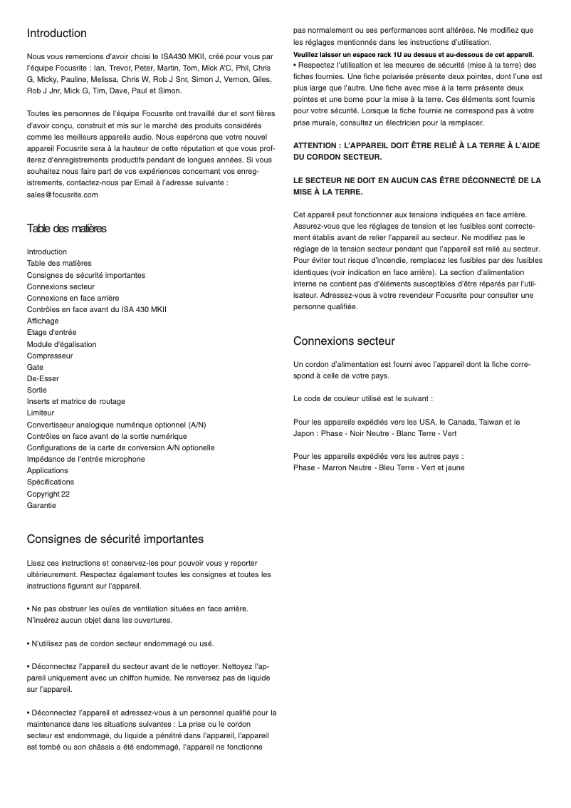 Image de la première page du manuel de l'appareil ISA 110