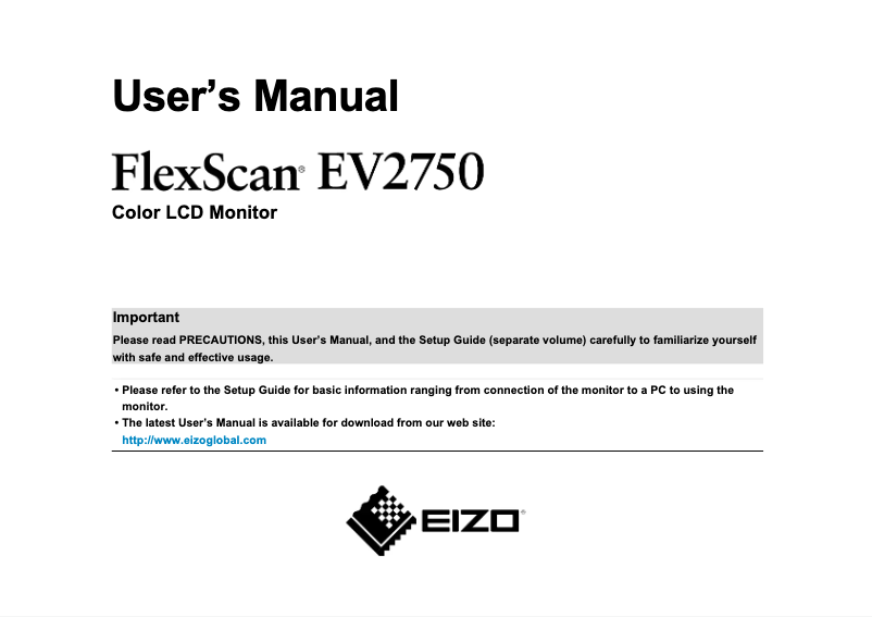 Image de la première page du manuel de l'appareil FlexScan EV2750