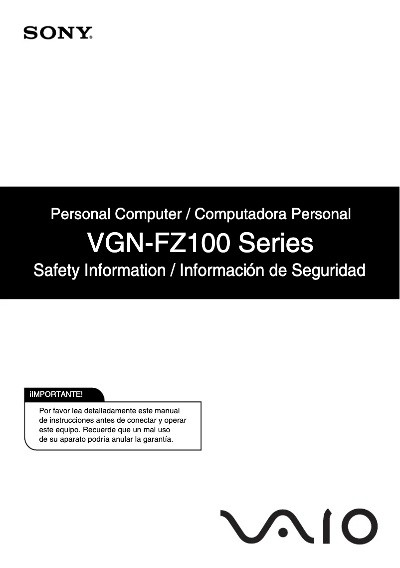 Page 1 de la notice Instructions de sécurité Sony Vaio VGN-FZ180E