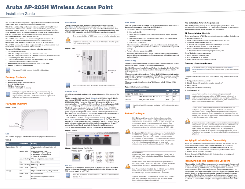 Page n°1 - Manuel utilisateur Aruba 205H
