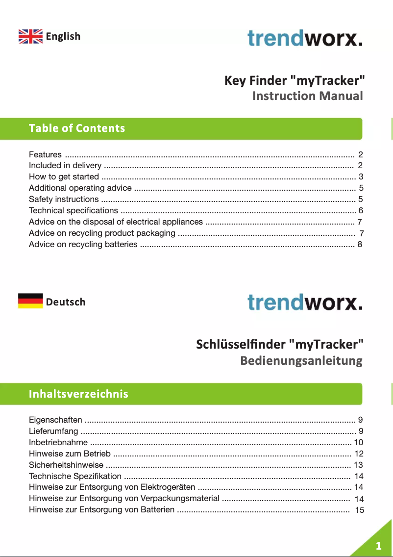 Image de la première page du manuel de l'appareil MyTracker