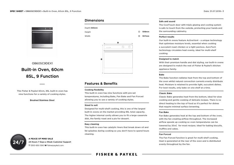 Page n°1 - Fiche technique Fisher & Paykel OB60SC9DEX1