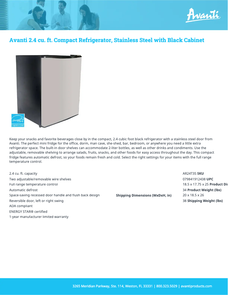 Page 1 de la notice Fiche technique Avanti AR24T3S