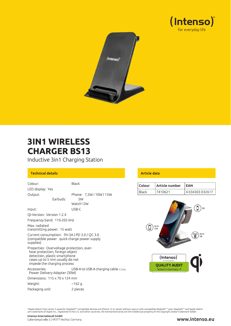 Page 1 de la notice Fiche technique Intenso BS13