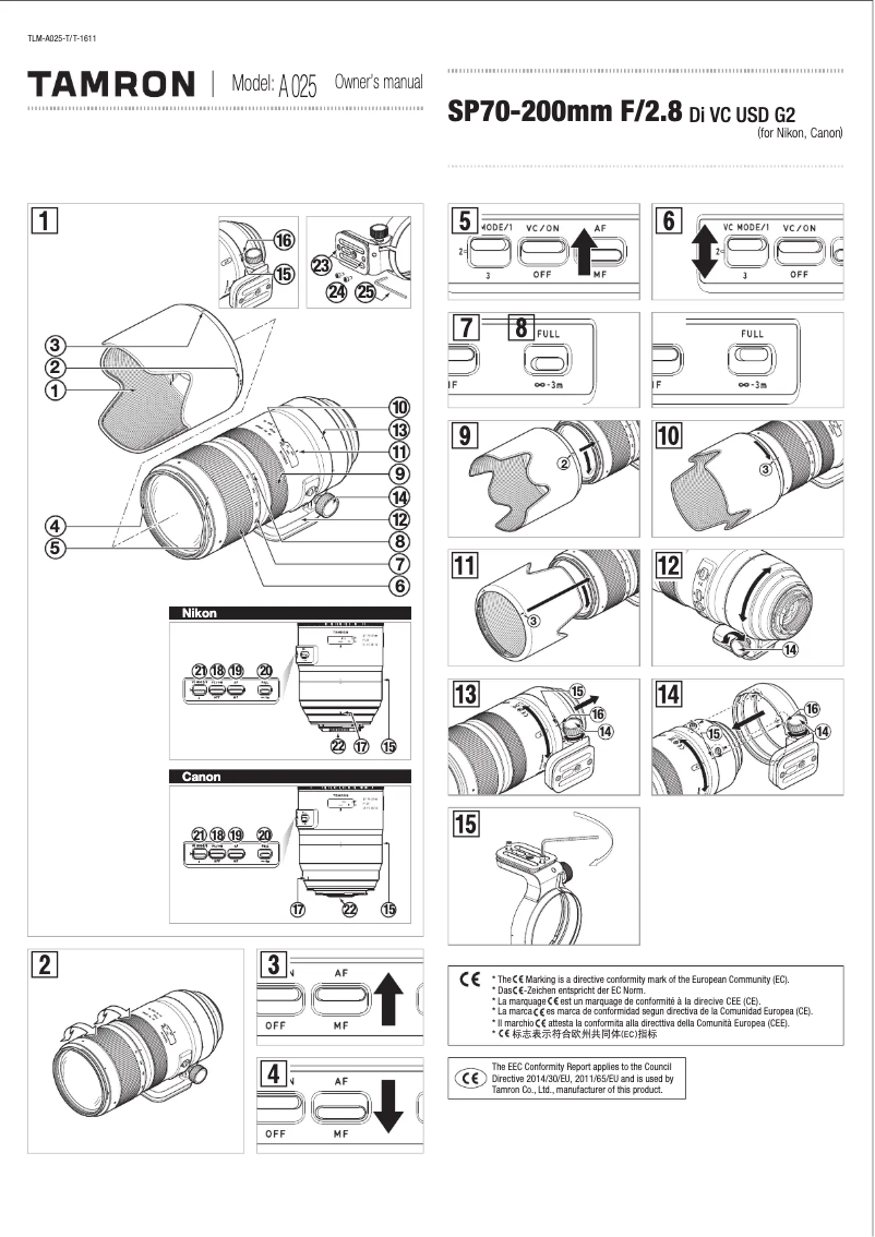 Page 1 de la notice Manuel utilisateur Tamron SP 70-200mm f/2.8 Di VC USD G2
