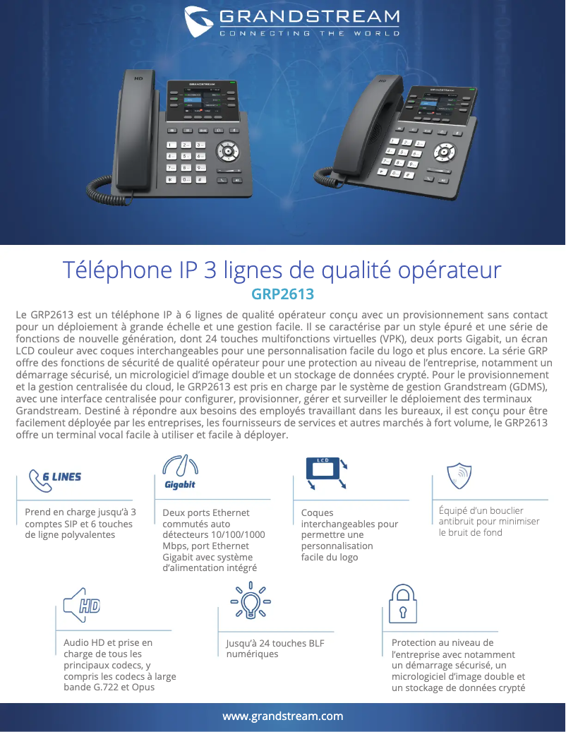 Página 1 del manual Ficha técnica Grandstream GRP2613