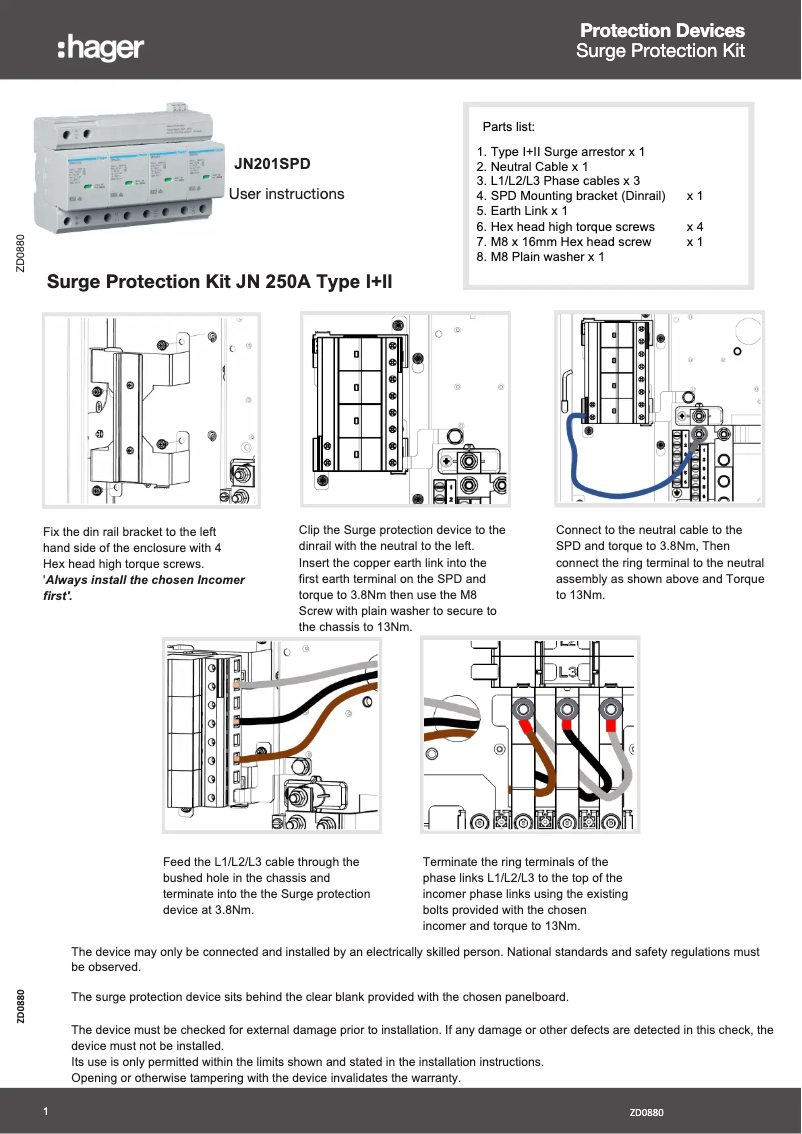 Page 1 de la notice Guide d'installation Hager JN201SPD