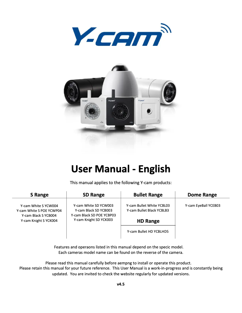 Page n°1 - Manuel utilisateur Y-cam YCBLHD5