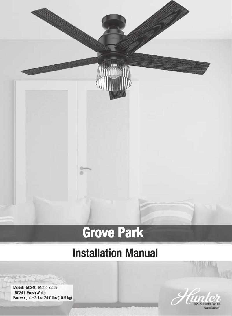 Page 1 de la notice Manuel utilisateur Hunter Grove Park 50341