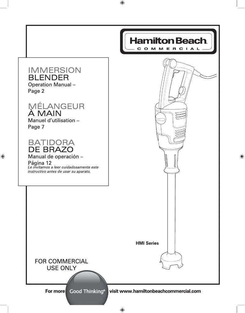 Page 1 de la notice Manuel utilisateur Hamilton Beach BigRig HMI021