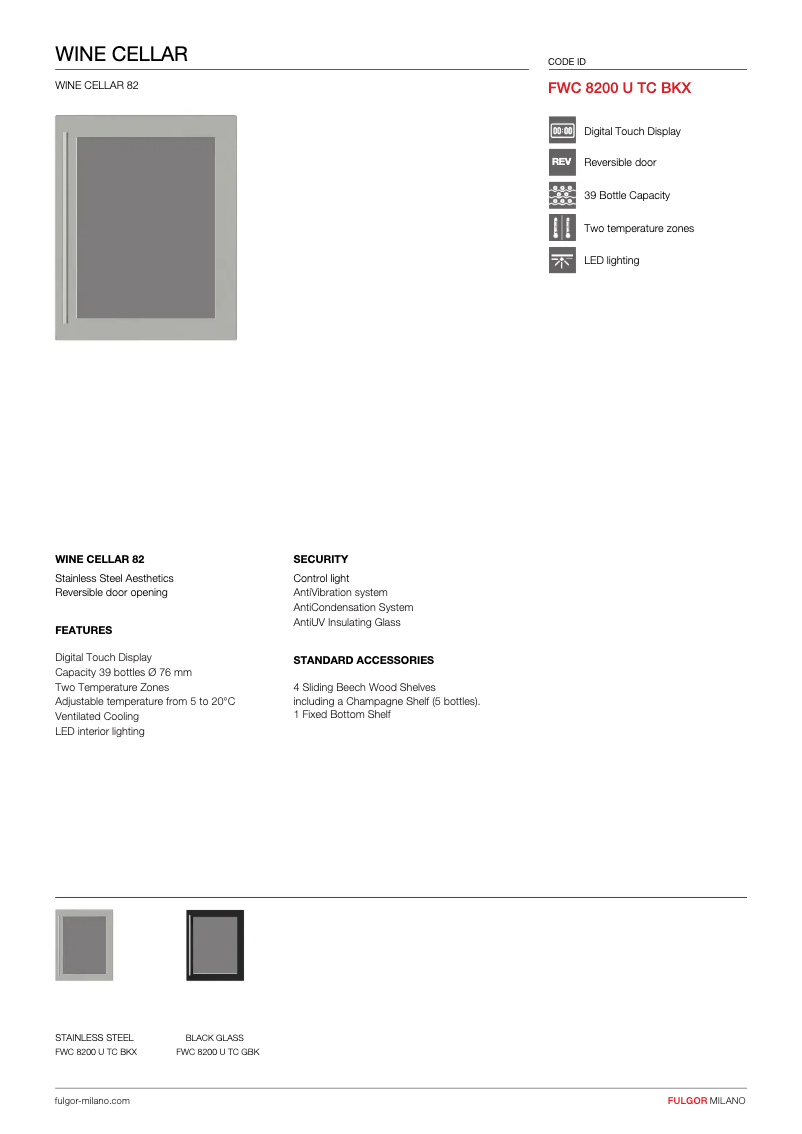 Page n°1 - Fiche technique Fulgor Milano FWC 8200 U TC