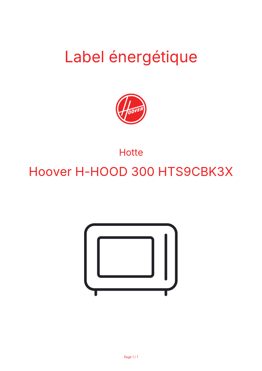 Page n°1 - Label énergétique Hoover H-HOOD 300 HTS9CBK3X