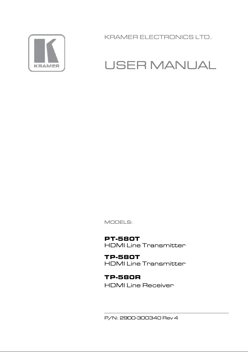 Page n°1 - Manuel utilisateur Kramer PT-580T