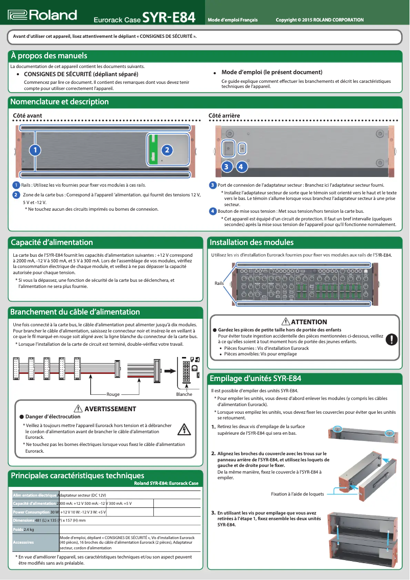 Page n°1 - Manuel utilisateur Roland SYR-E84
