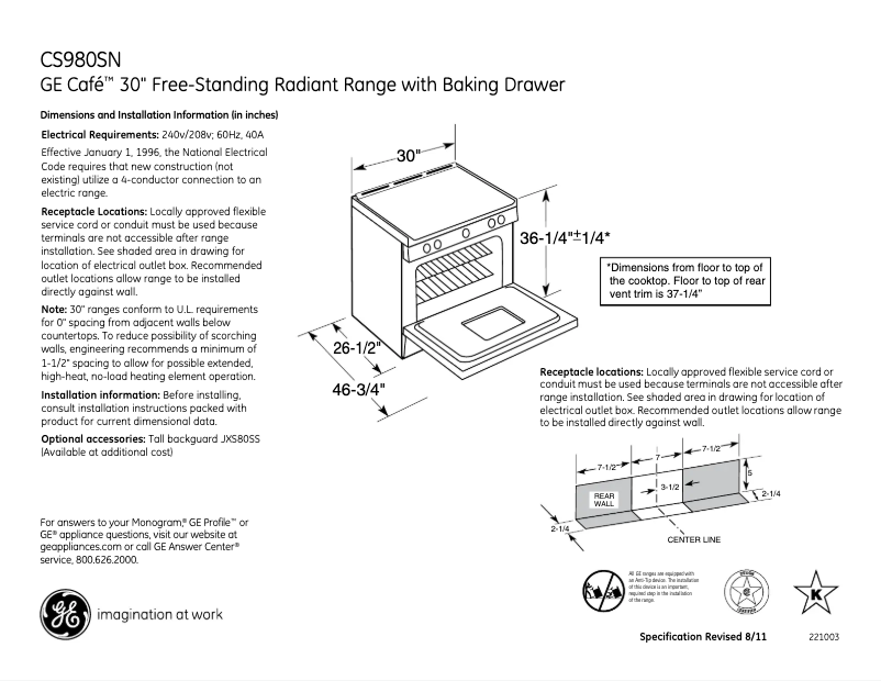 Page n°1 - Fiche technique GE Café CS980SNSS