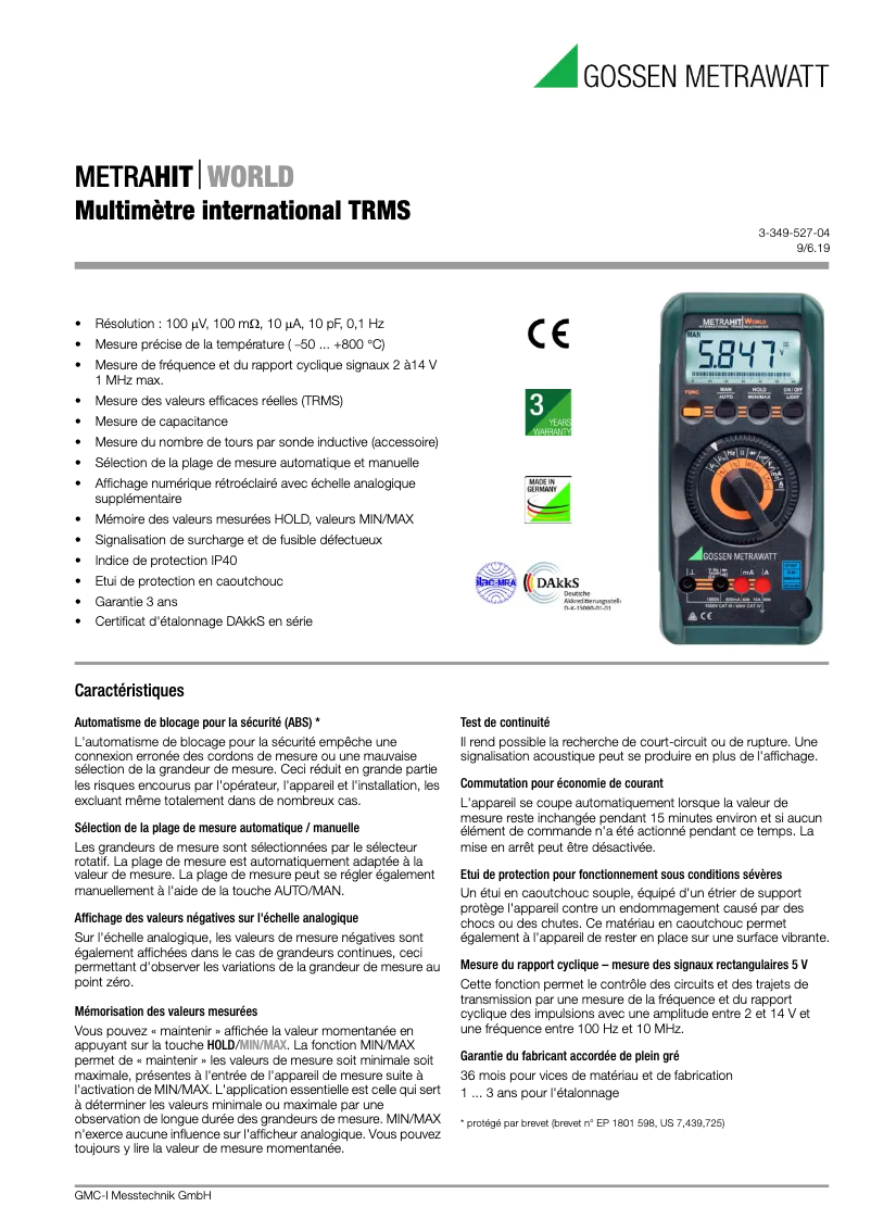 Image de la première page du manuel de l'appareil MetraHit World